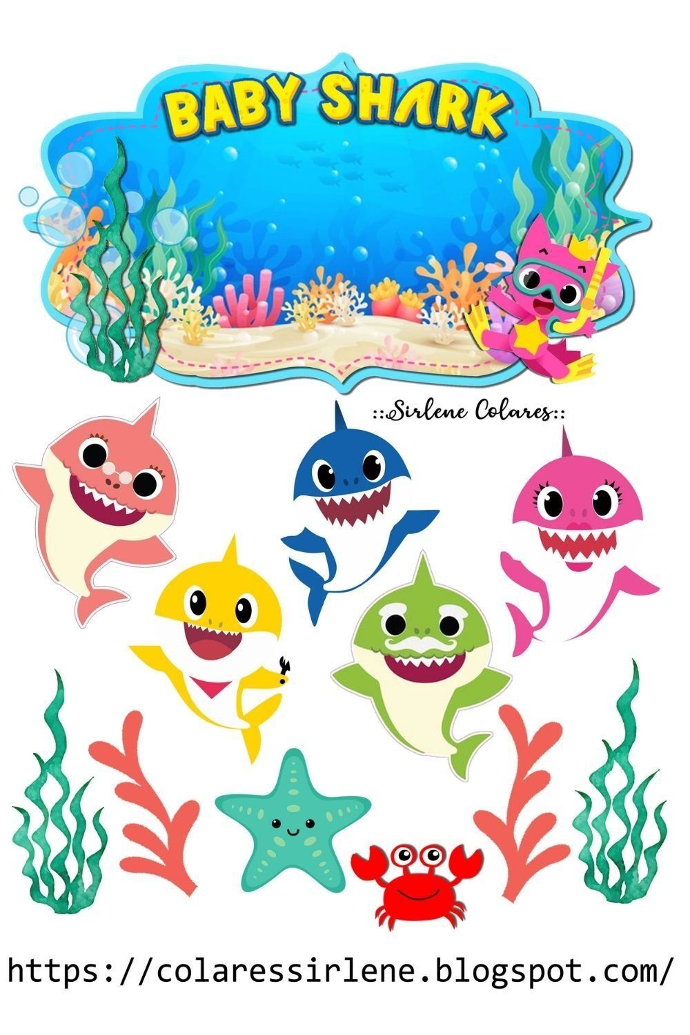 Topo de Bolo Baby Shark para Imprimir e Decorar Festas