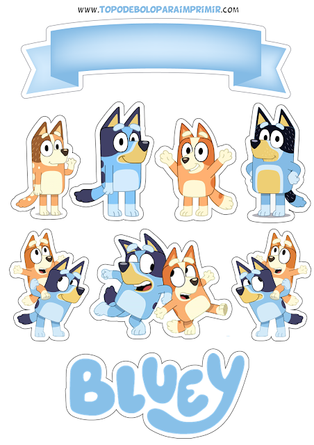 Topo de Bolo Bluey para Imprimir - Festa Canina