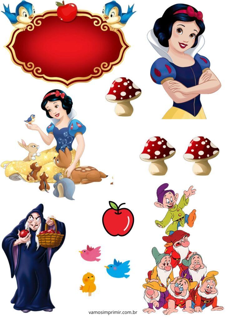 Topo de Bolo Branca de Neve para Imprimir e Decorar