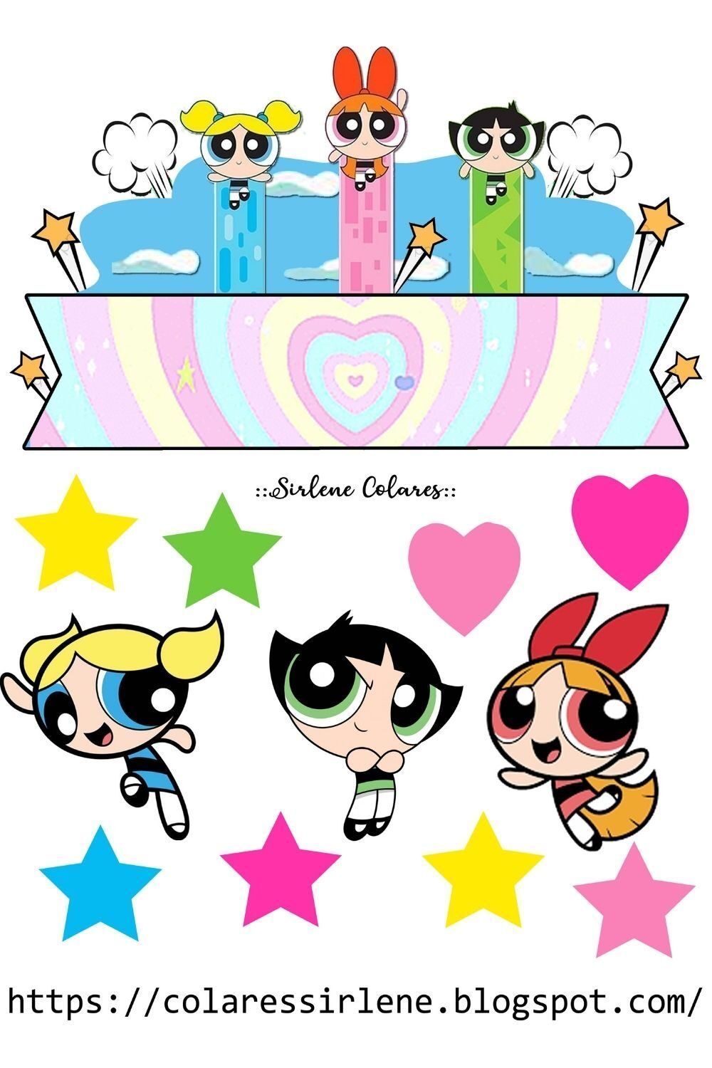 Topo de Bolo Colorido para Imprimir com Meninas e Estrelas