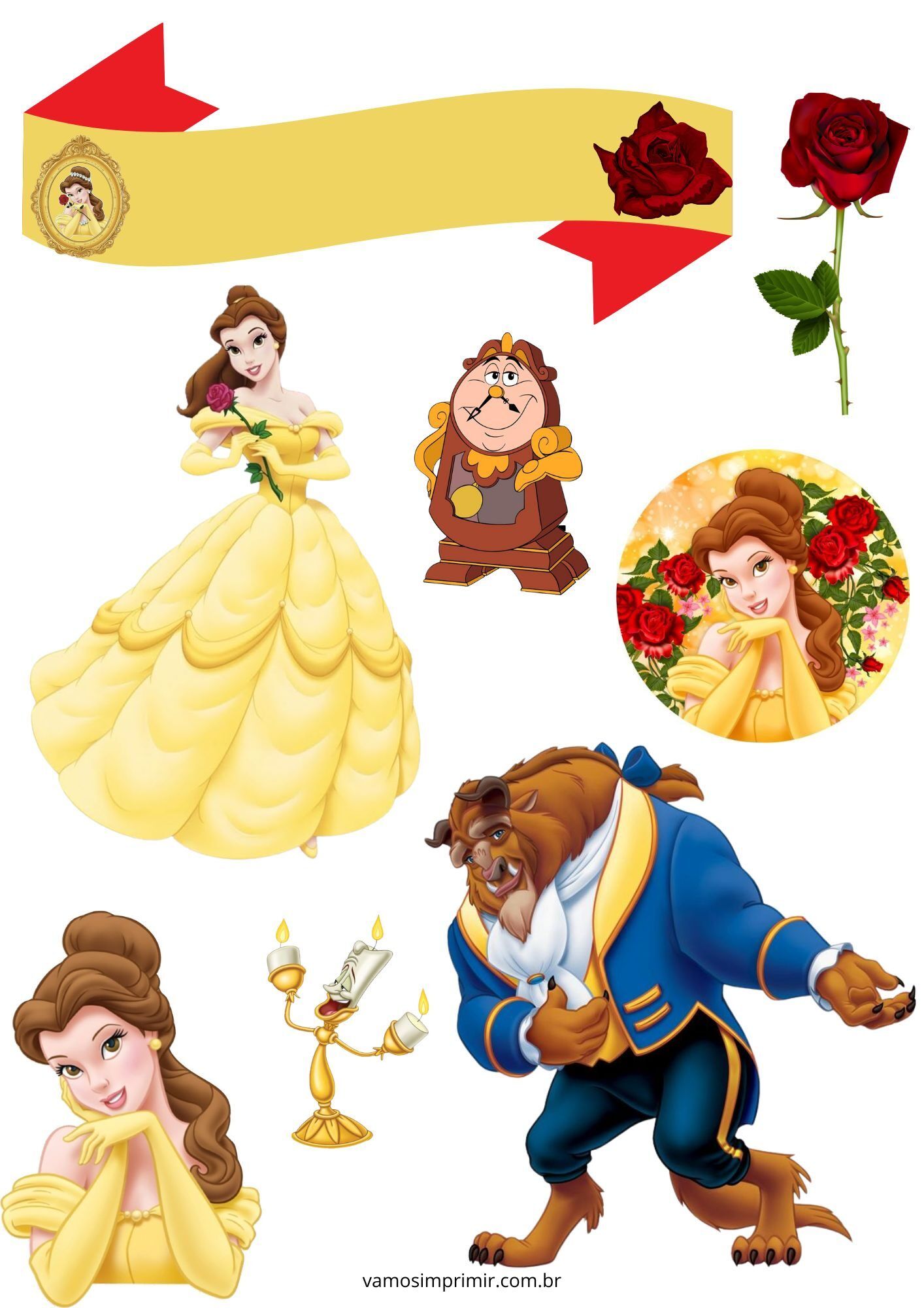 Topo de Bolo da Bela e a Fera para Imprimir