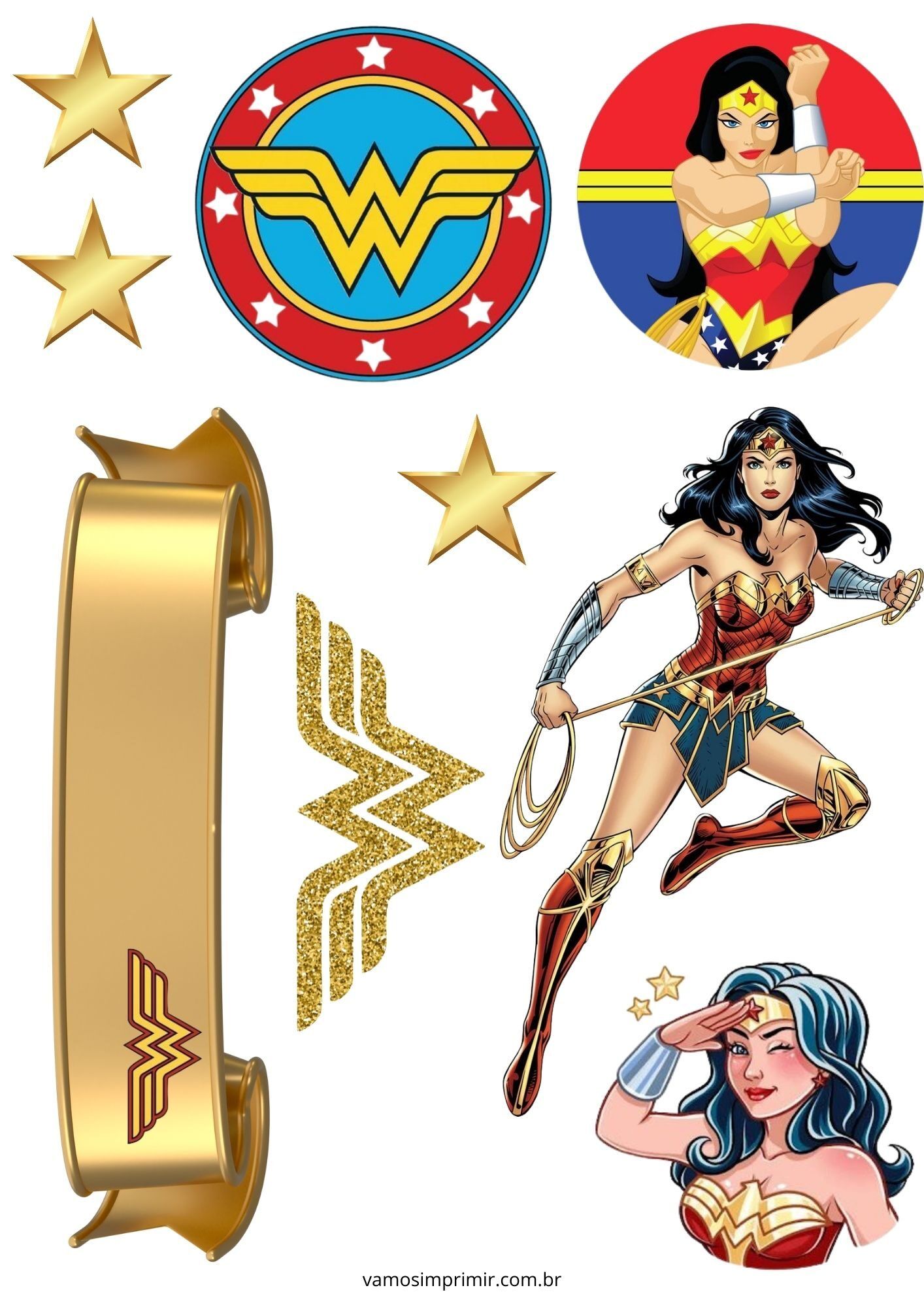 Topo de Bolo da Mulher Maravilha para Imprimir
