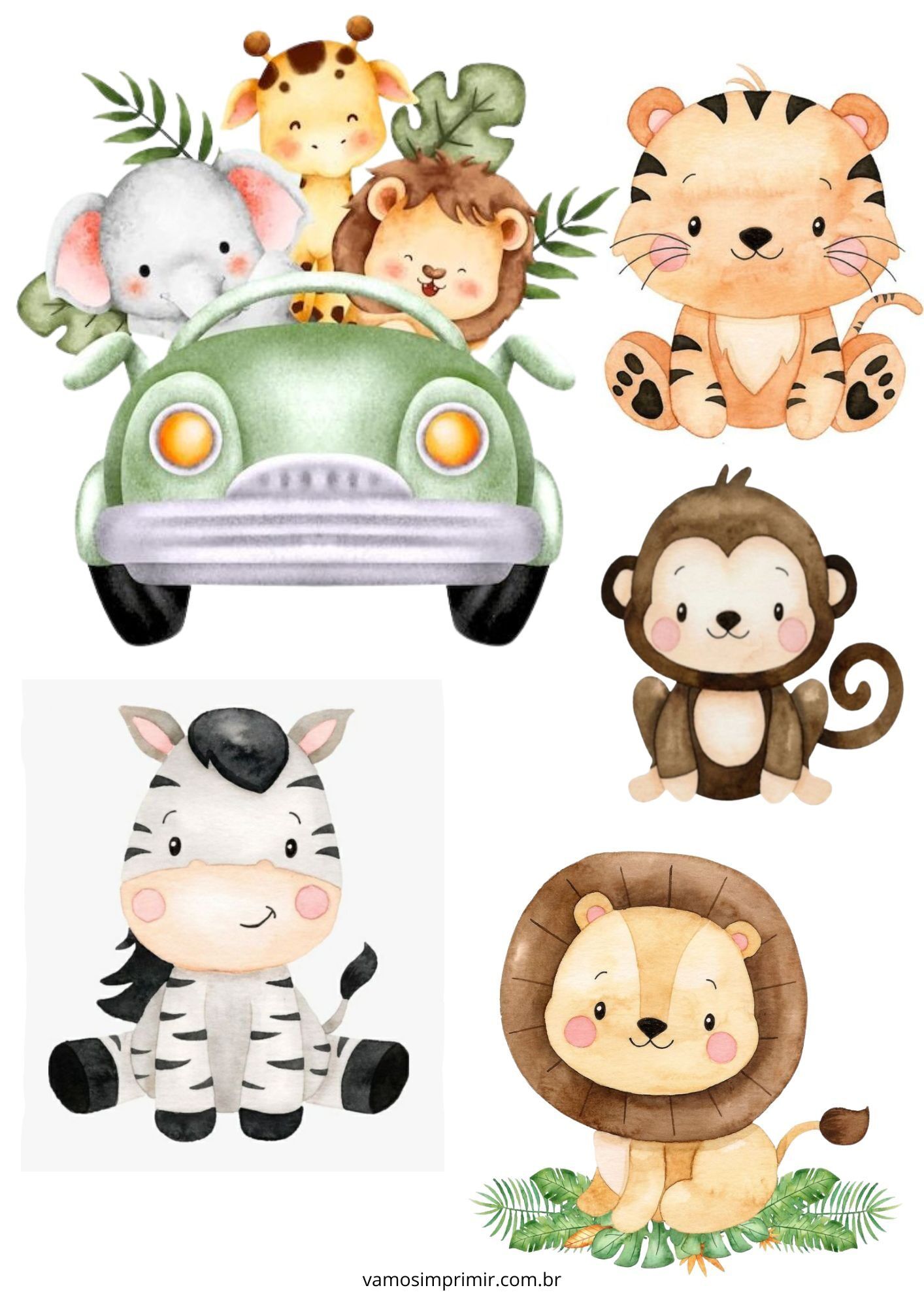 Topo de Bolo de Selva para Imprimir com Animais Fofos