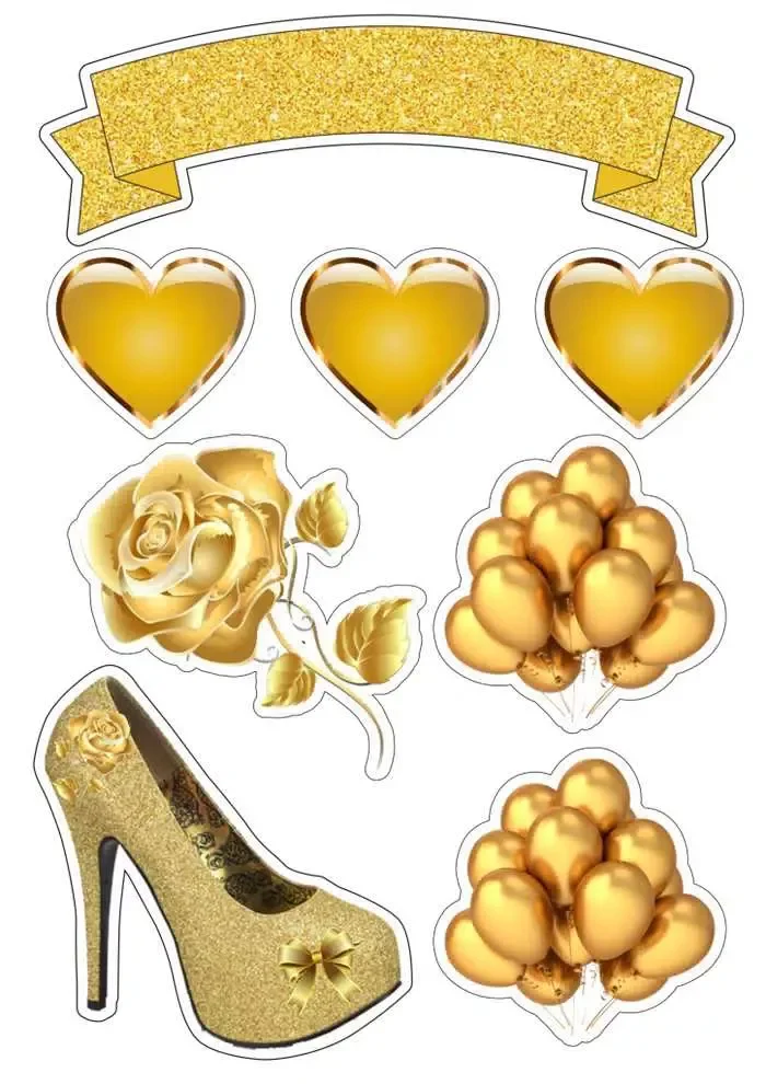 Topo de Bolo Dourado para Imprimir e Decorar Festas