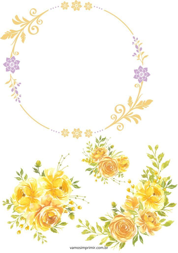 Topo de Bolo Floral para Imprimir com Guirlandas Coloridas