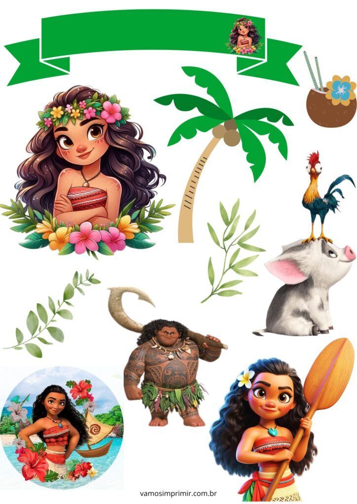Topo de Bolo Moana para Imprimir e Decorar Festas