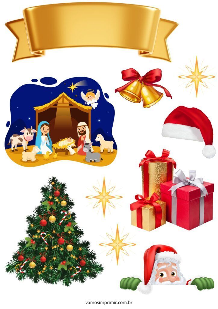 Topo de Bolo Natalino para Imprimir e Decorar Festas