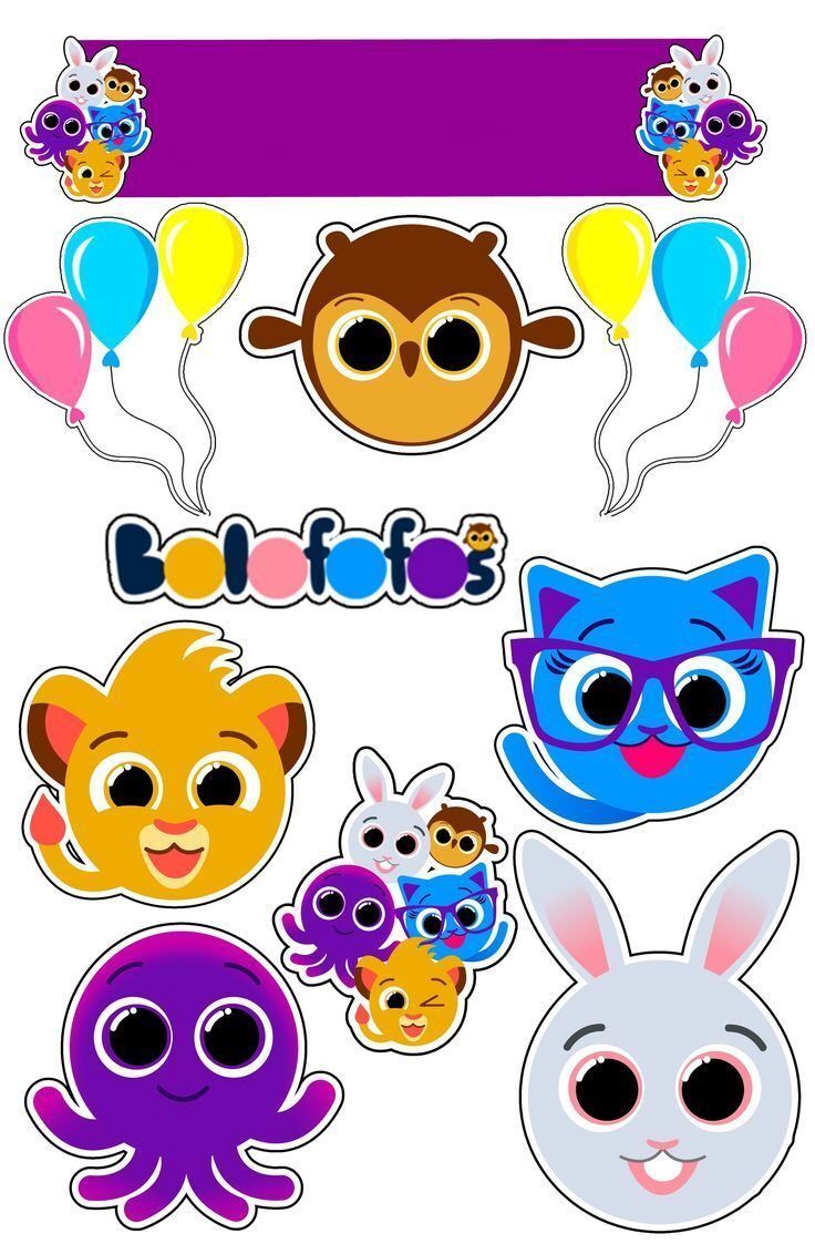 Topo de Bolo para Imprimir com Animais Fofos Coloridos