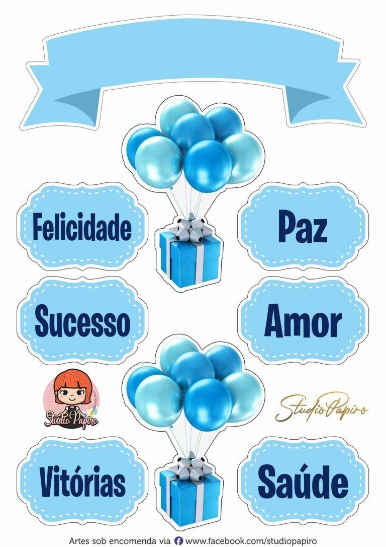 Topo de Bolo para Imprimir com Balões e Mensagens Positivas