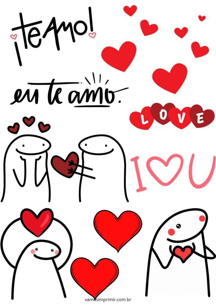 Topo de Bolo para Imprimir com Corações e Frases de Amor