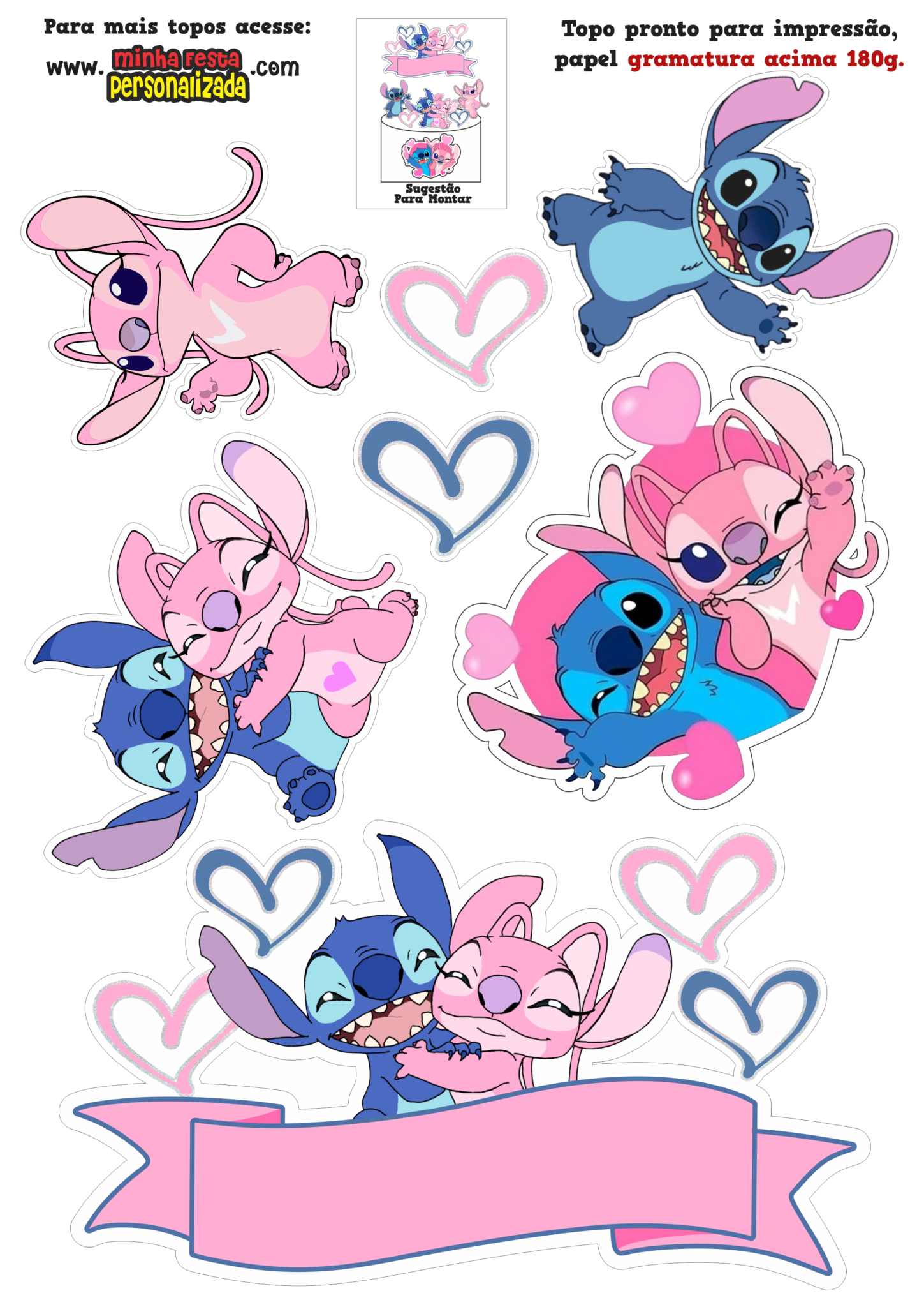 Topo de Bolo para Imprimir com Personagens e Corações