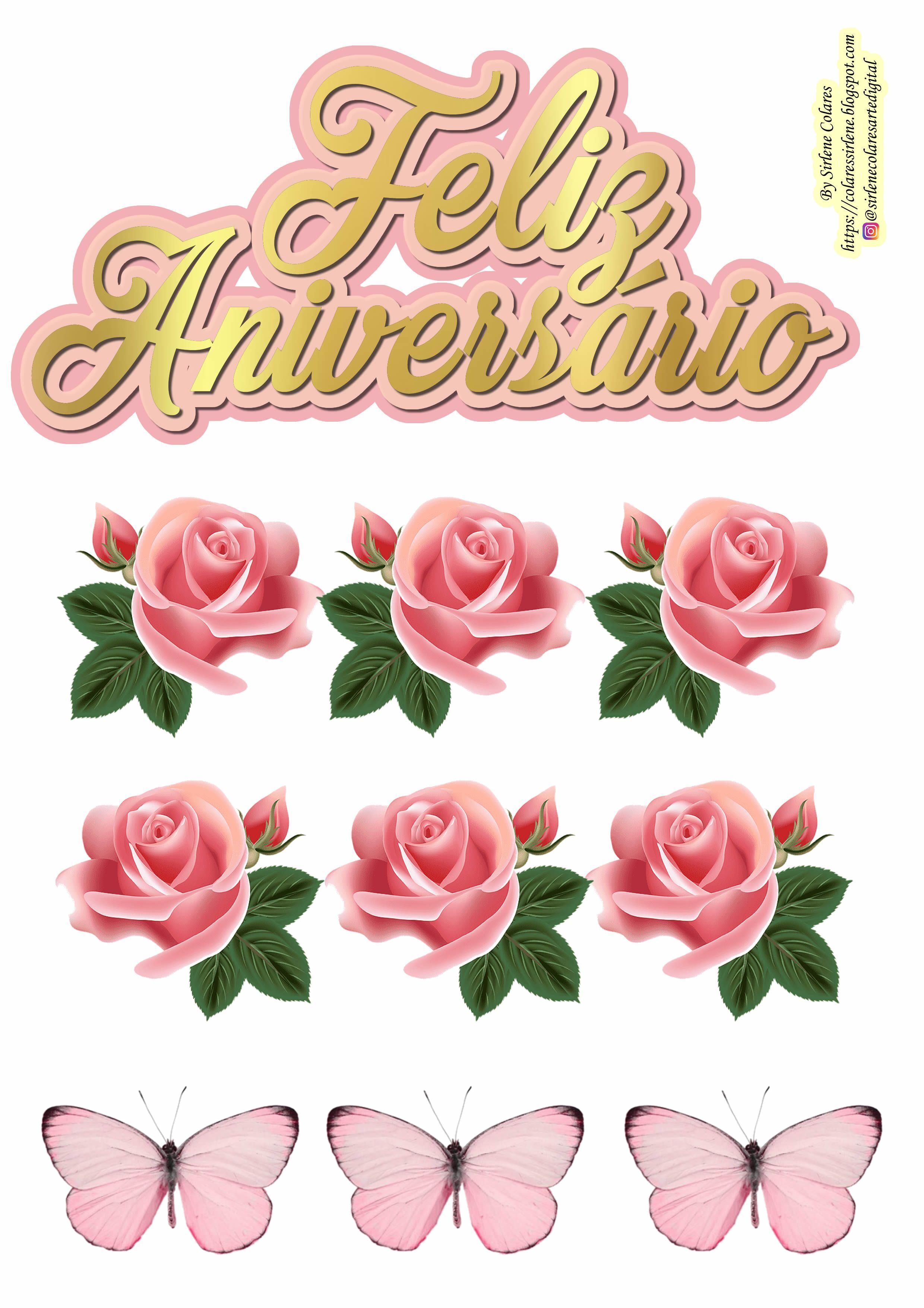 Topo de Bolo para imprimir com rosas e borboletas