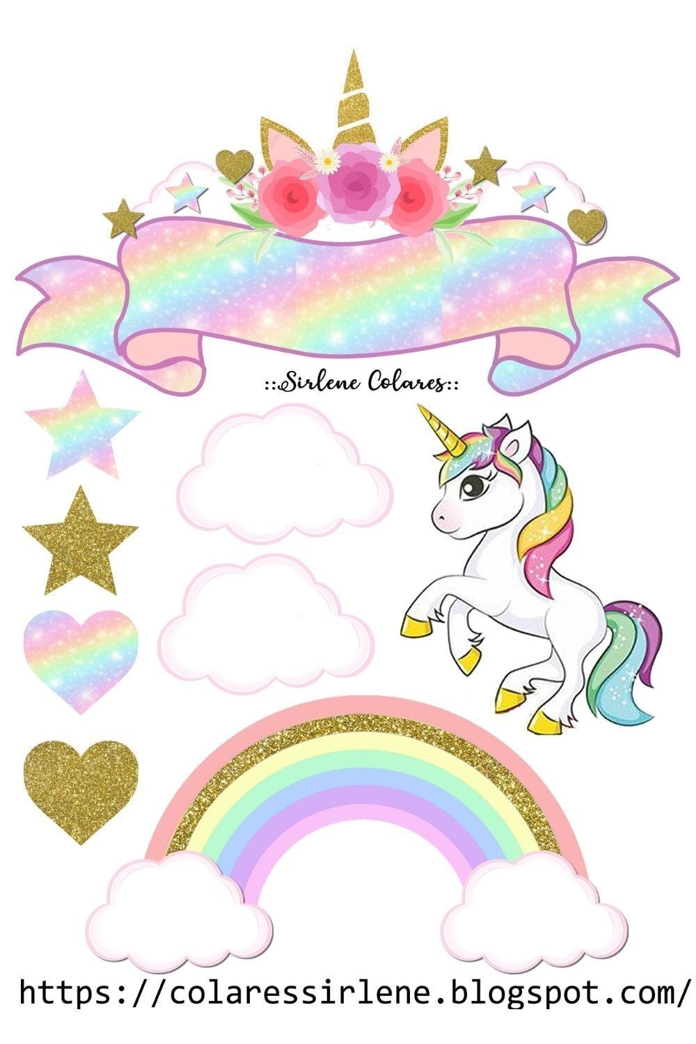 Topo de Bolo para Imprimir com Tema de Unicórnio