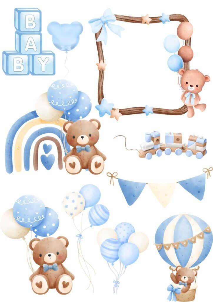 Topo de Bolo para Imprimir com Ursinhos e Balões