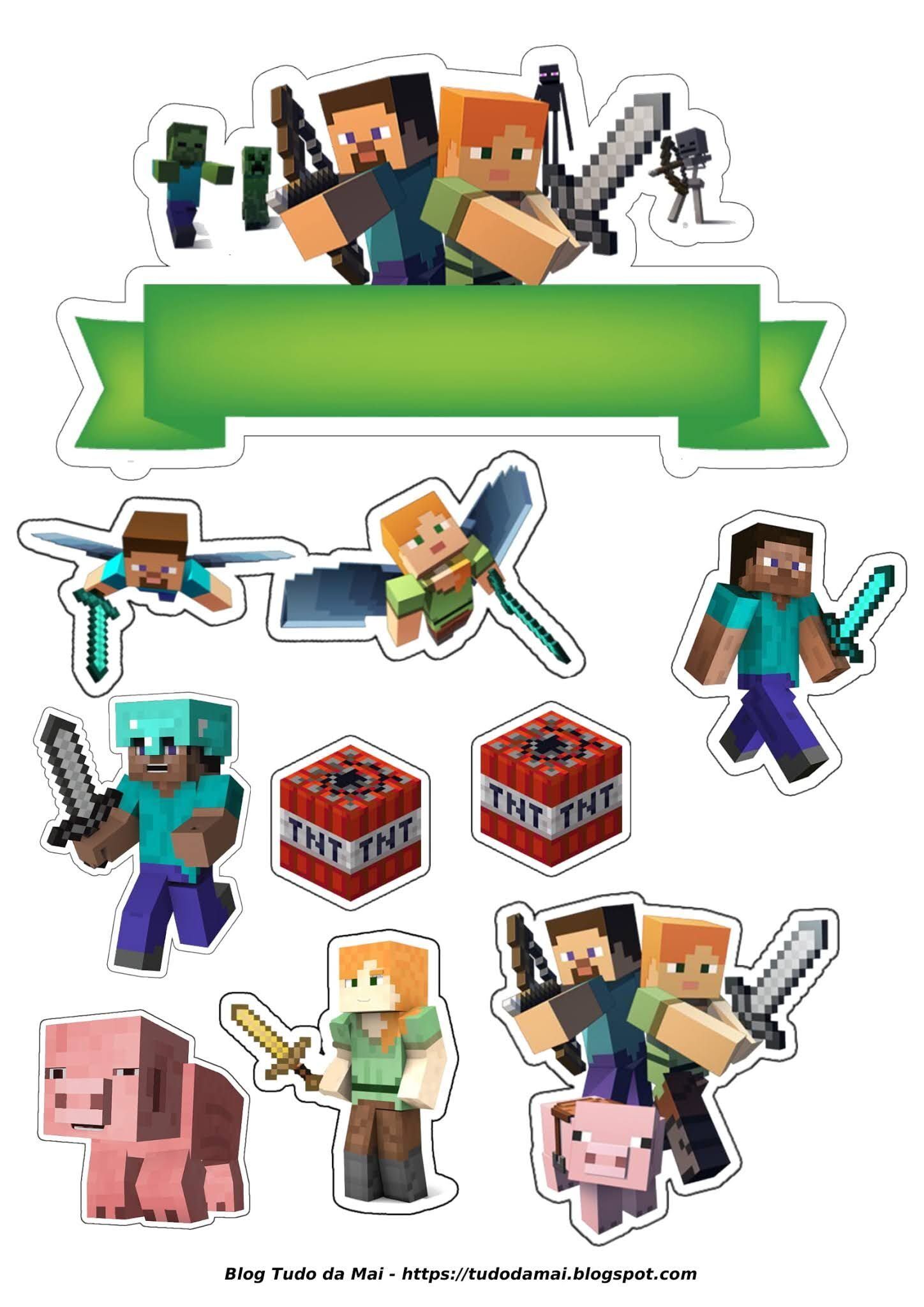 Topo de Bolo para imprimir do Minecraft com personagens