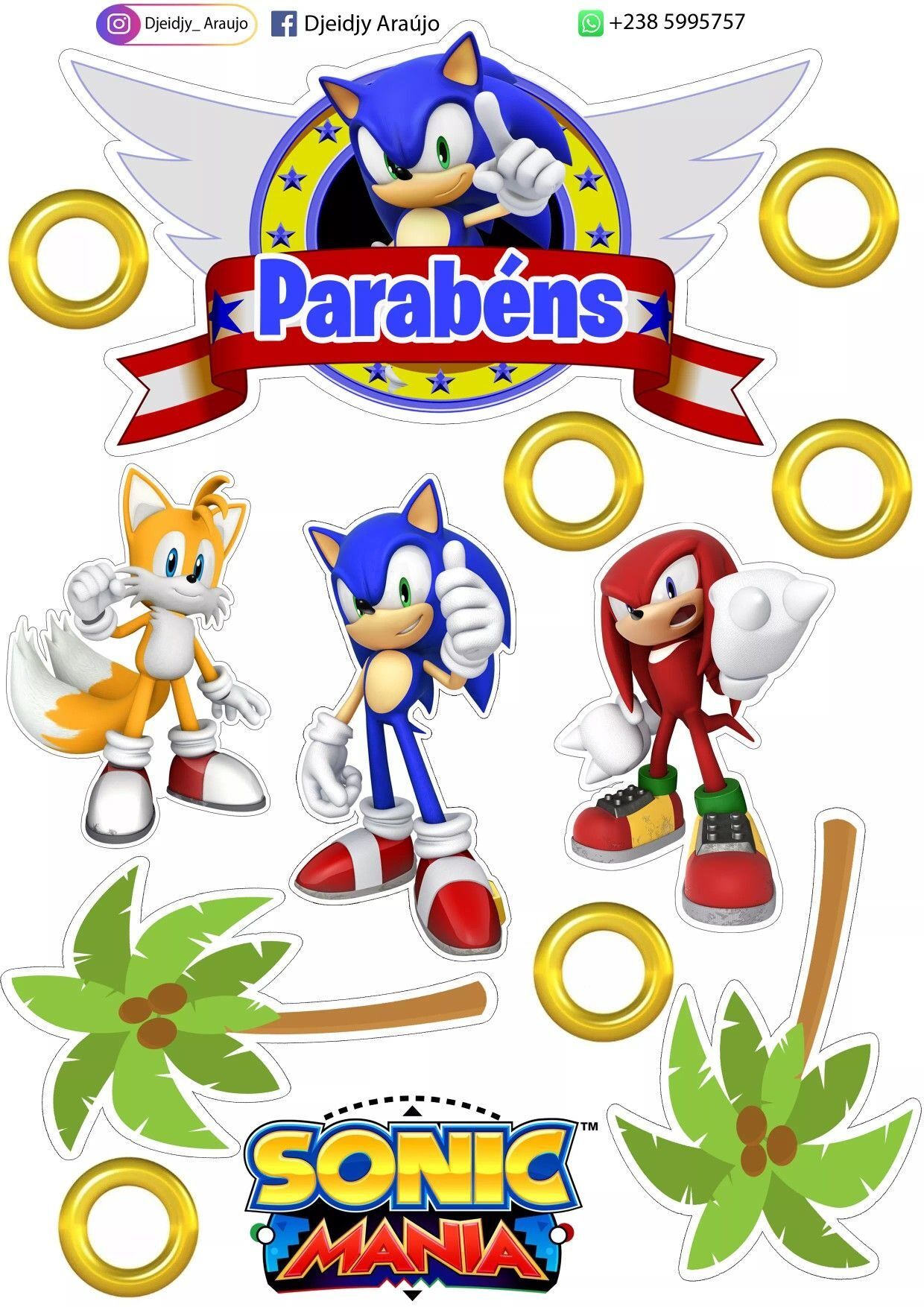 Topo de Bolo para Imprimir do Sonic Mania - Parabéns