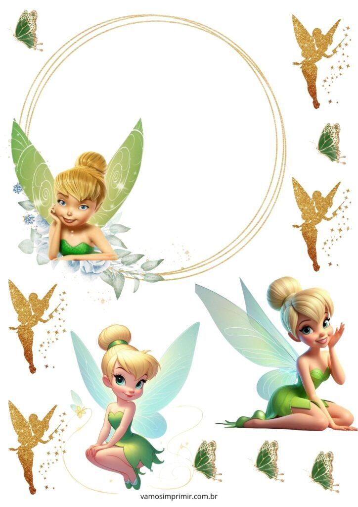 Topo de Bolo para Imprimir Fada com Asas Verdes