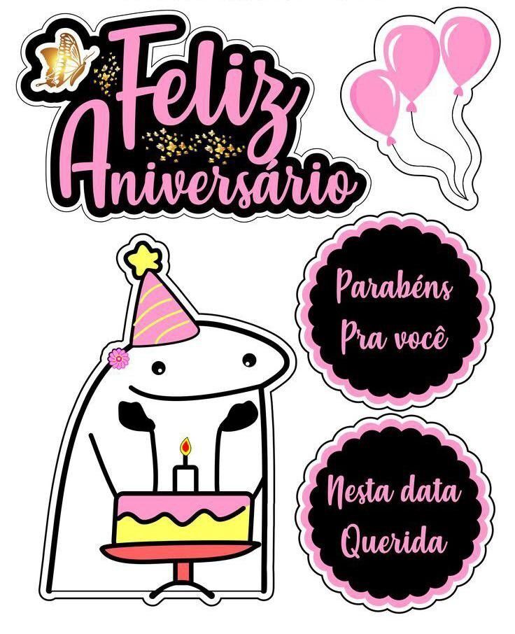 Topo de Bolo para Imprimir: Feliz Aniversário Decorativo
