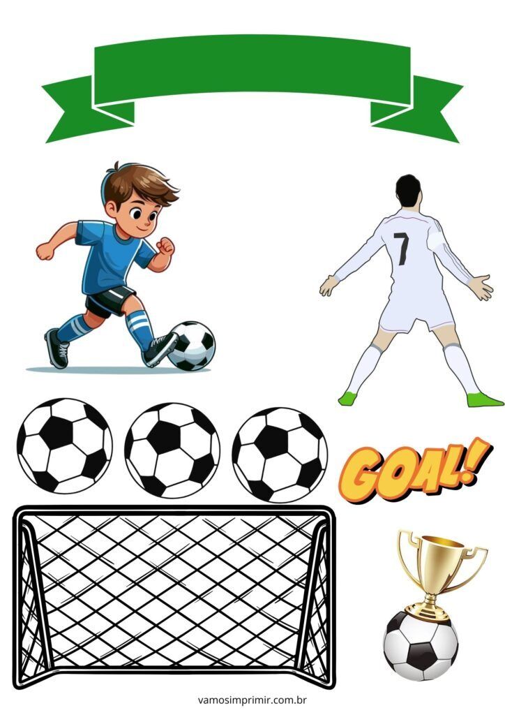 Topo de Bolo para Imprimir Futebol com Jogadores e Troféu