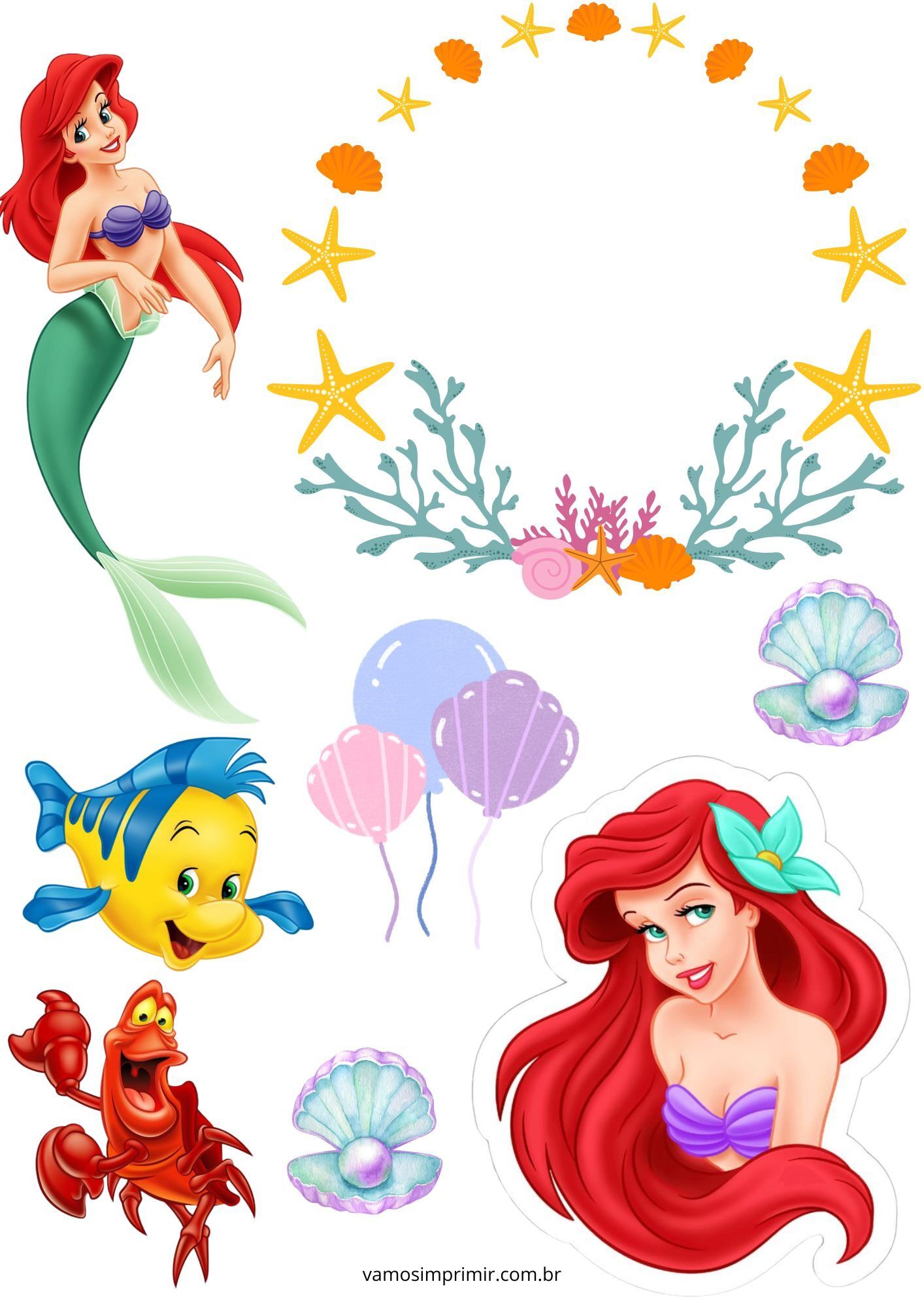 Topo de Bolo para Imprimir Tema Sereia Colorido