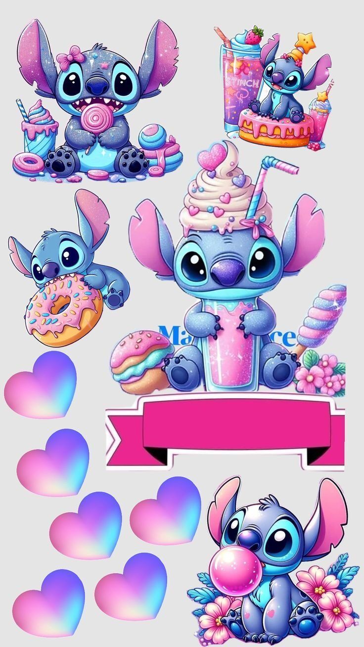 Topo de Bolo Stitch Fofo com Doces para Imprimir