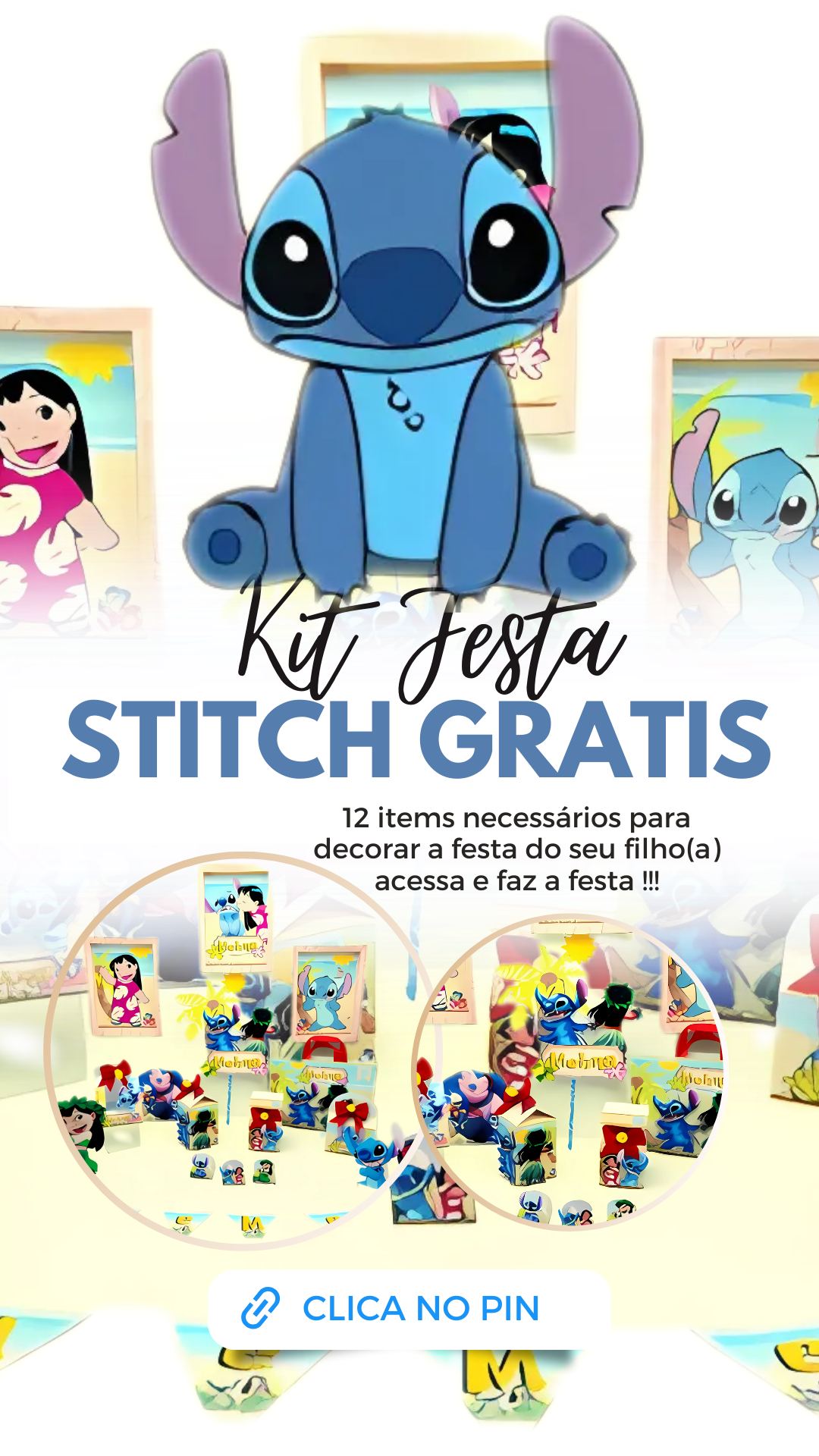 Topo de Bolo Stitch para Impressão e Decoração de Festas