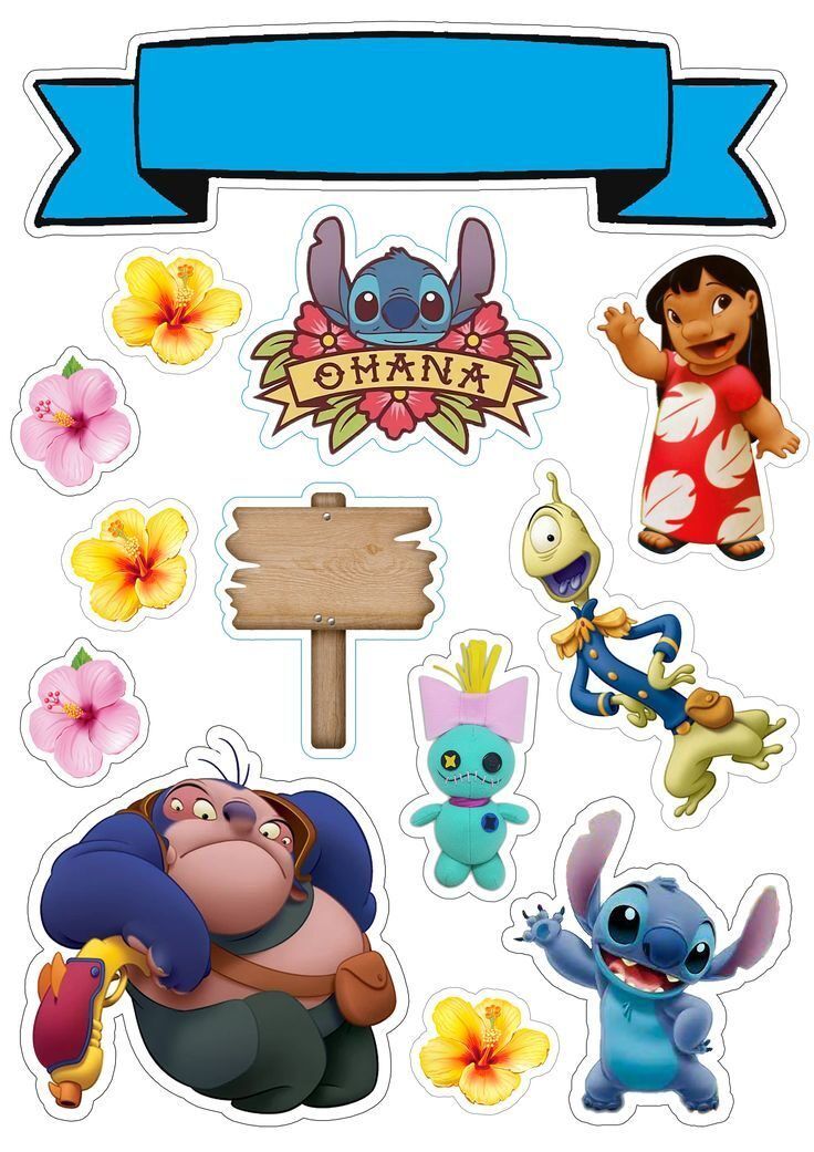 Topo de Bolo Stitch para imprimir com a Lilo e Decorações