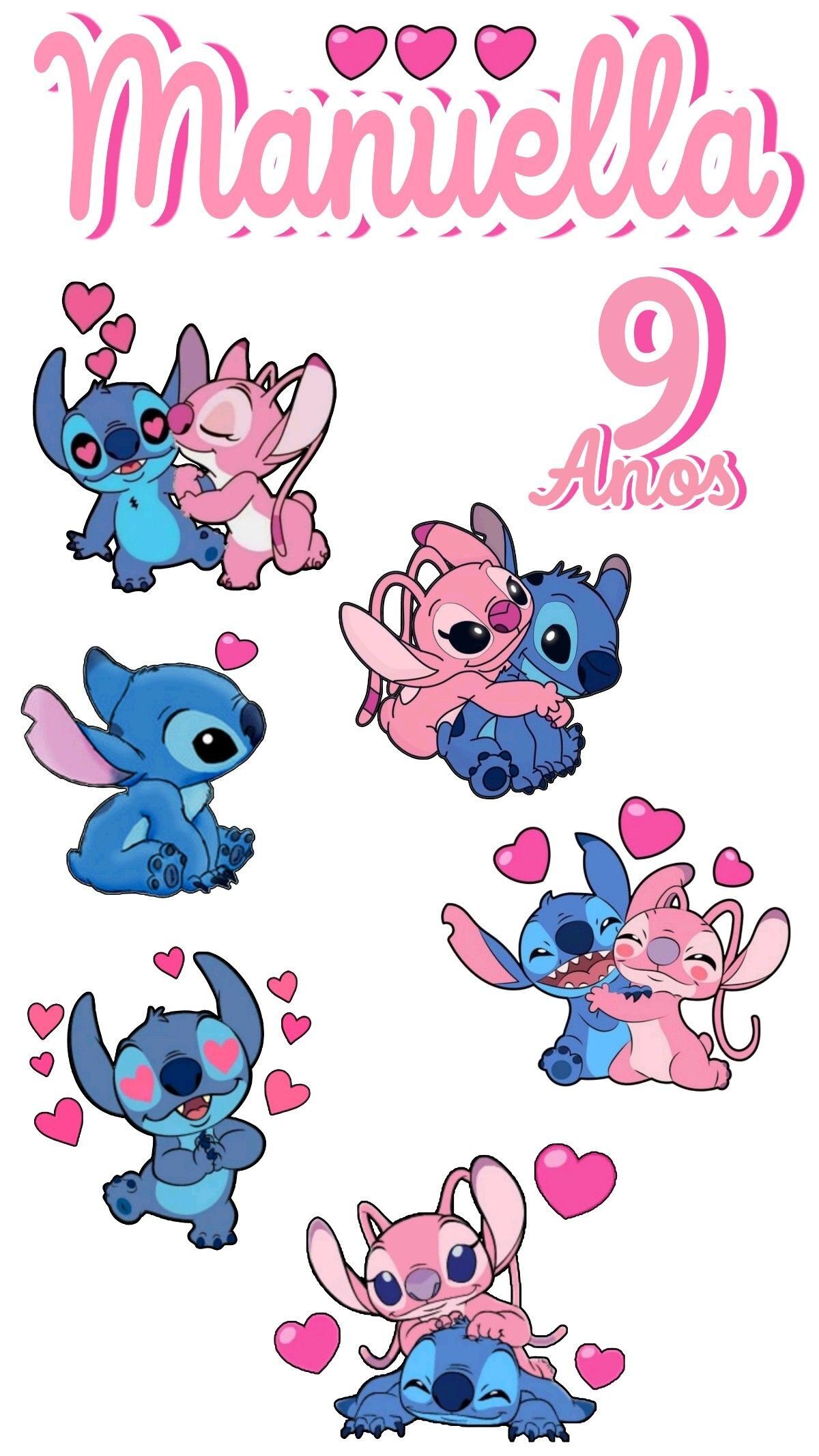 Topo de Bolo Stitch para Imprimir com Angel e Corações