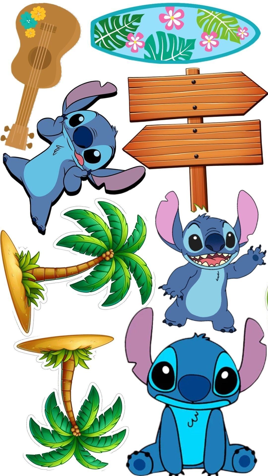 Topo de Bolo Stitch para imprimir com cenário tropical