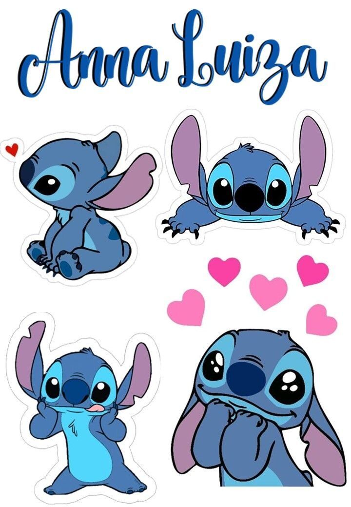 Topo de Bolo Stitch para imprimir com corações e fofura