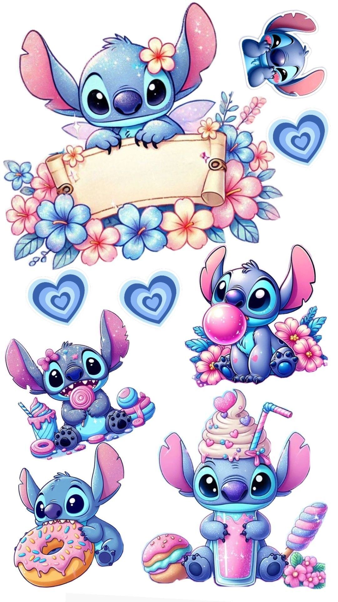 Topo de Bolo Stitch para imprimir com flores coloridas