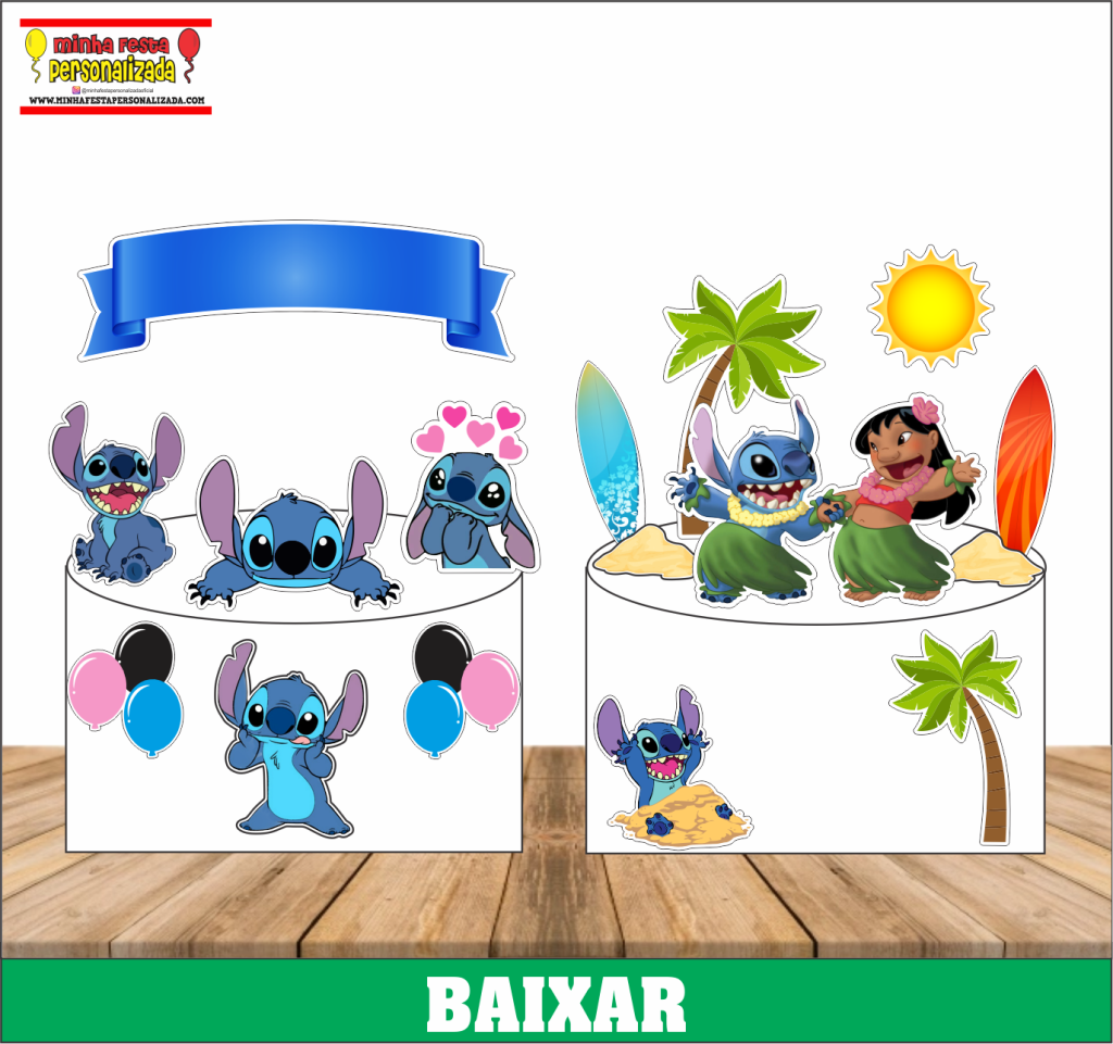 Topo de Bolo Stitch para imprimir com Praia e Diversão
