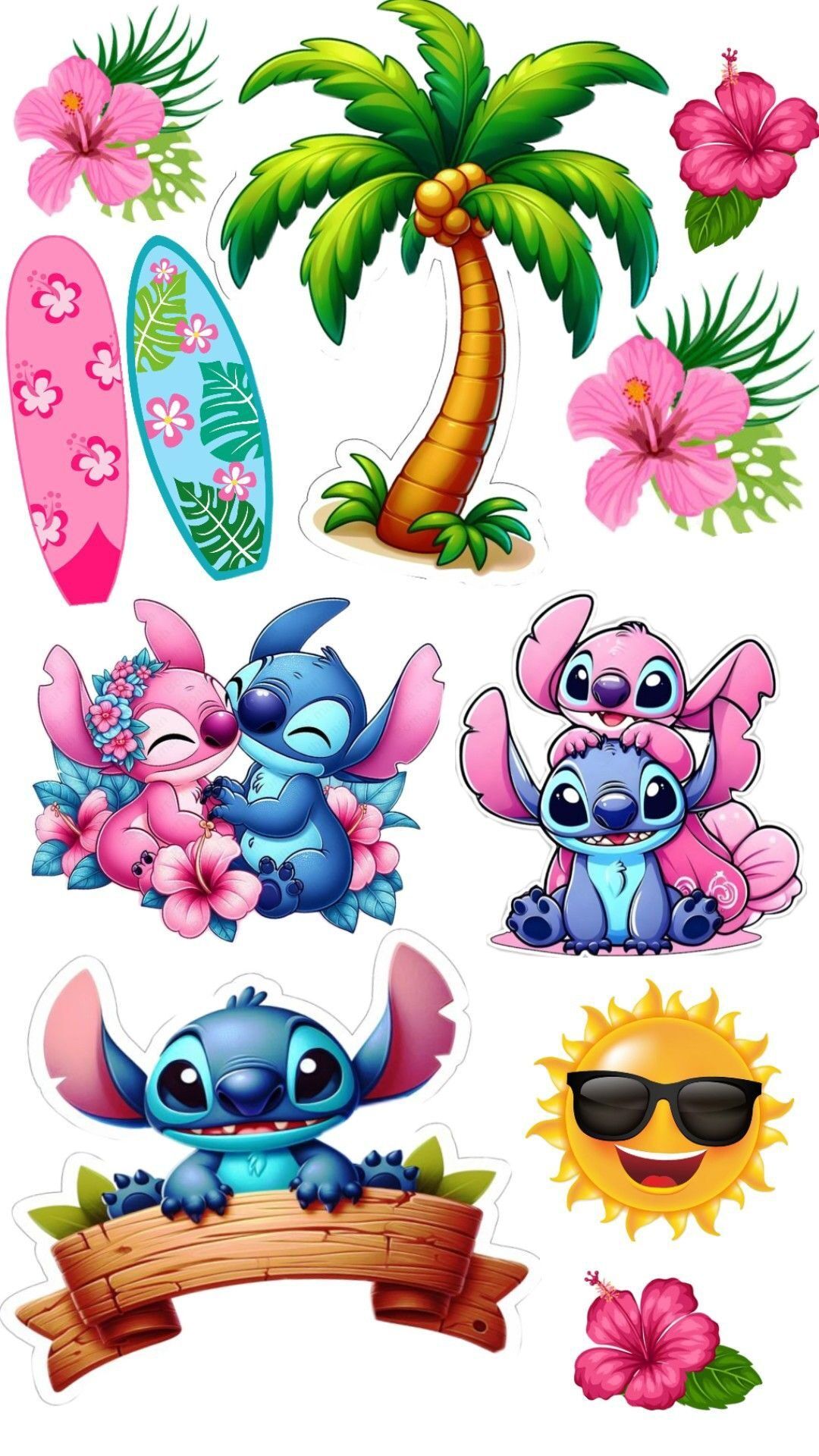 Topo de Bolo Stitch para imprimir com temas havaianos