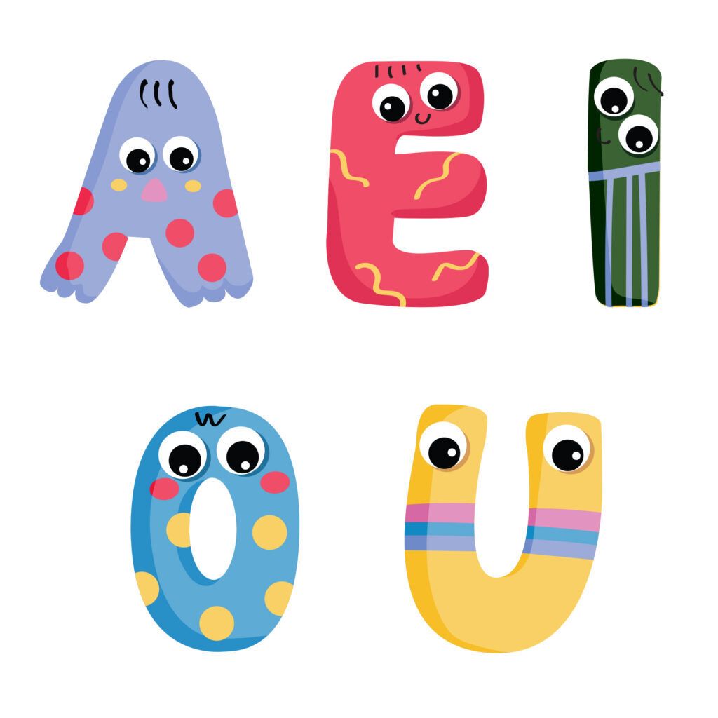 Vogais do Alfabeto com Design Criativo para Imprimir e Aprender